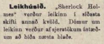 Annoucement for last performance. (Reykjavik, 27 april 1912, p. 67)