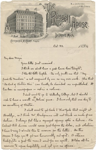 Letter to Major James B. Pond (22 october 1894)