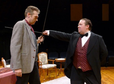 Sherlock Holmes (Dana Moss-Peterson) and Professor Moriarty (Bryan Woods)