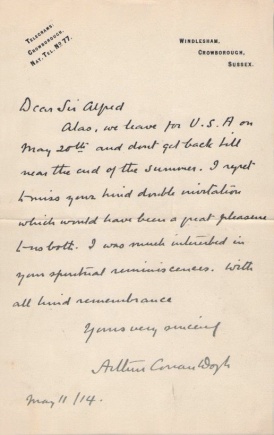 Letter to Sir Alfred Turner (11 may 1914)
