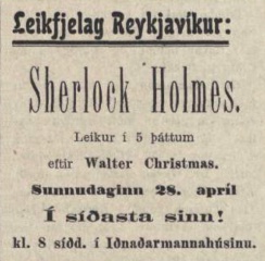 Ad for 4th and last performance on sunday 28 april 1912 (Reykjavik, 27 april 1912)
