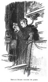 Sherlock Holmes examines the glasses.