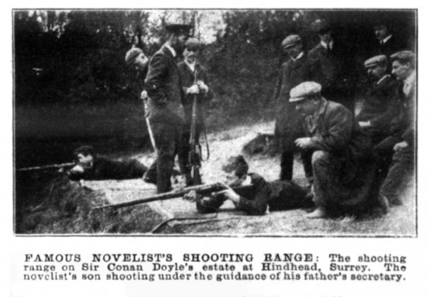 Kingsley at his father shooting range at Hindhead coaching by Alfred H. Wood (april or may 1906).