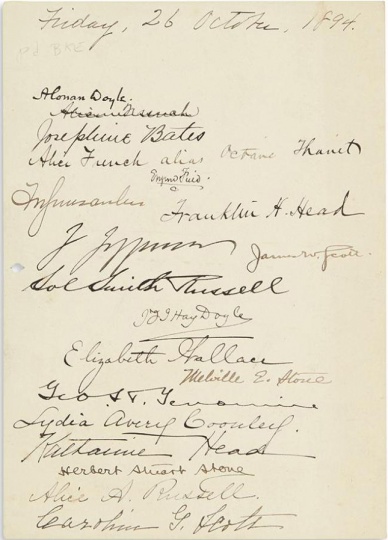 A. Conan Doyle (26 october 1894) Signature on card during luncheon at Chicago home of Franklin H. Head