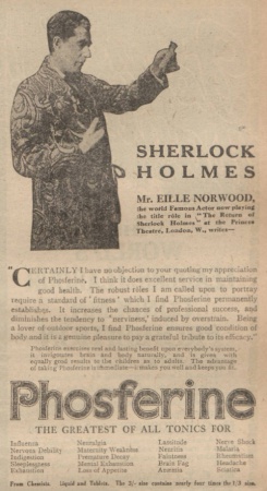 Eille Norwood promoting Phosferine (The Evening Telegraph, 20 november 1923, p. 9)