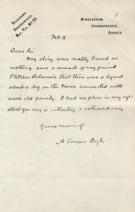 Letter about the origin of the Hound of the Baskervilles (2 feb [> 1907])