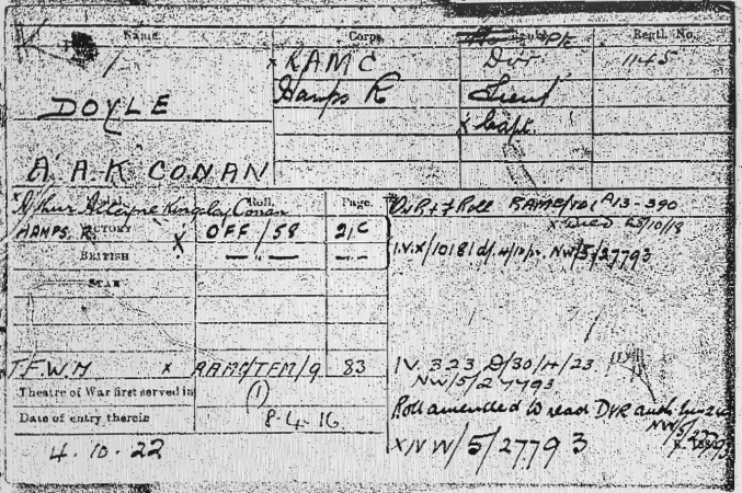 Medal card for the Territorial Force War medal (4 october 1922).