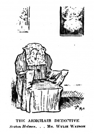 Wylie Watson as Sexton Holmes in the armchair (The Punch, 3 march 1937).