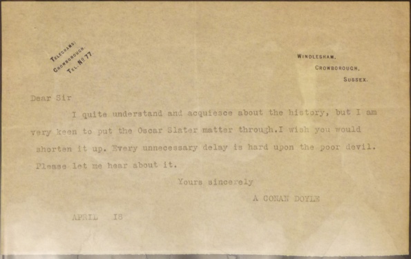 Letter about Oscar Slater (18 april)