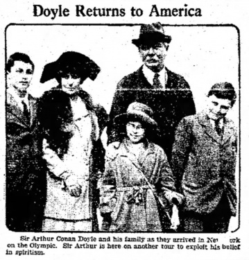 Arthur Conan Doyle and family on RMS Olympic, arrival at New York.