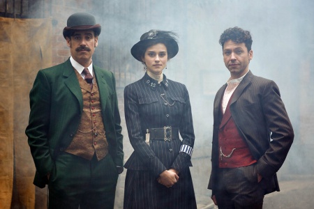 Arthur Conan Doyle (Stephen Mangan), Adelaide Stratton (Rebecca Liddiard) and Houdini (Michael Weston)