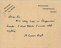Notecard to Charles Kinross (7 october 1929)