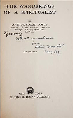 To Gerschwing (?) with all remembrance from Arthur Conan Doyle. May /22 Dedicace in The Wanderings of a Spiritualist (George H. Doran Co., 1921)