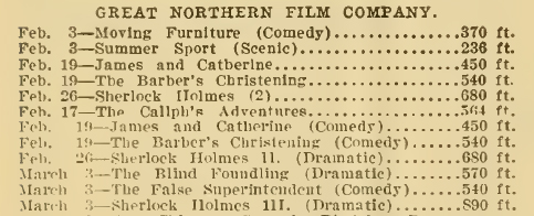 Released 26 february 1909 in New York. 680 feet (The Moving Picture World, 13 march 1909, p. 316)