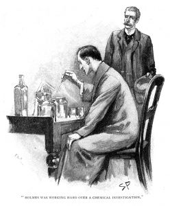 Holmes was working hard over a chemical investigation.