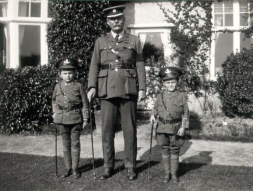 Arthur Conan Doyle and his 2 sons Denis and Adrian (ca. 1916).