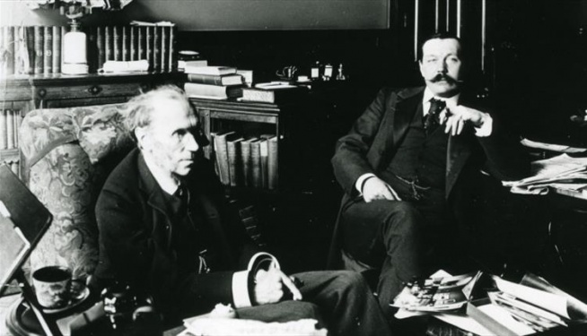 Arthur Conan Doyle and James Payn at his home Maida Vale working on Halves.