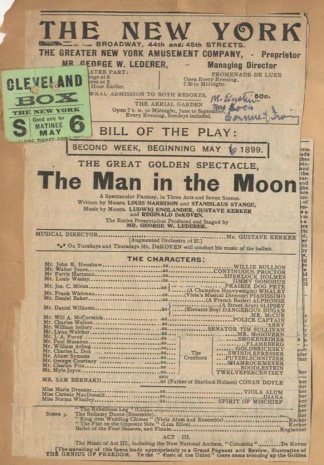 1 may 1899 program Ferris Hartman as Sherlock Holmes