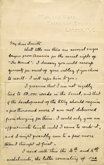 Letter to Mr Smith about The Hound of the Baskervilles (1901)