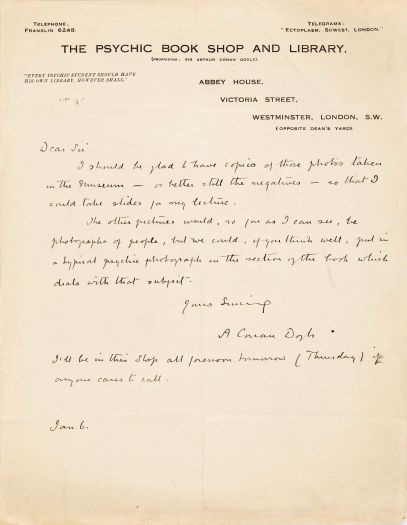 Letter about the Psychic Museum photos (6 january 1926)