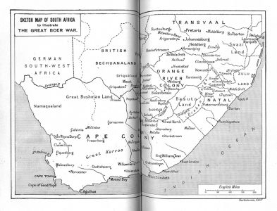 Sketch map of South Africa to illustrate The Great Boer War.