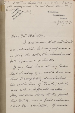 Letter to Reverend G. Bainton (3 july 1919)