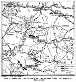 Map illustrating the advance of the British from the Morin to Aisne.