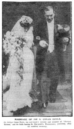 Jean Conan Doyle and Arthur Conan Doyle leaving St. Margaret's, Westminster, after the wedding ceremony.