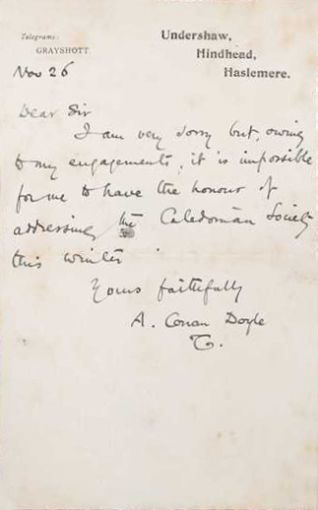 Letter about the Caledonian Society (26 november)