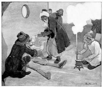 Kidd's companions endeavoring to restore evaporated portions of his anatomy with a steam-atomizer