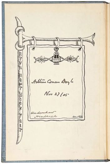 Arthur Conan Doyle, Nov. 27 /05, Undershaw, Hindhead. (27 november 1905) Dedicace in Adventures of Sherlock Holmes (Harper & Brothers, 1902)