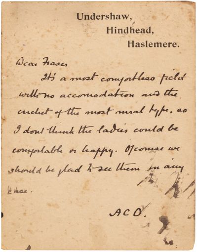 Postcard to Cyril Fraser about cricket (8 august 1902)