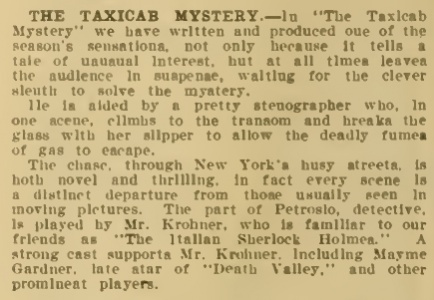 Description of another movie with same actor in same role (The Moving Picture World, 28 january 1911, p. 206)