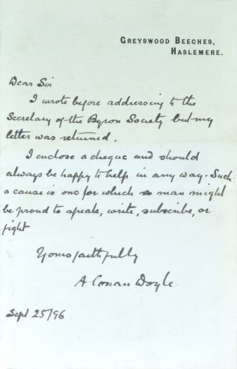 Letter to the Byron Society (25 september 1896)