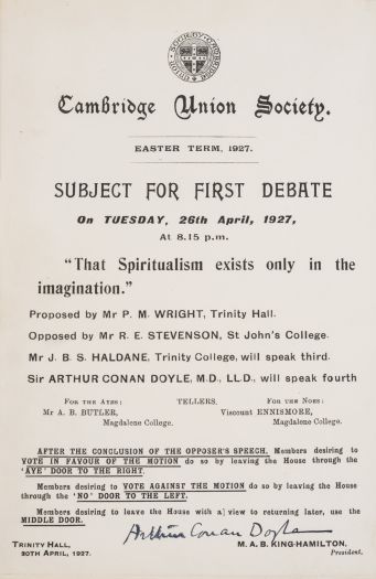 Arthur Conan Doyle Dedicace on flyer That Spiritualism Exists Only in the Imagination (26 april 1926)