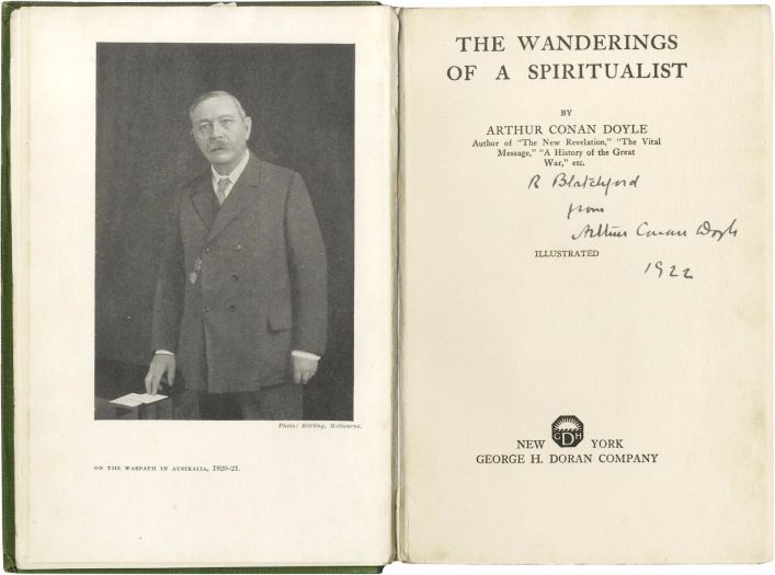 R. Blatchford from Arthur Conan Doyle 1922 Dedicace in The Wanderings of a Spiritualist (George H. Doran Co., 1921)