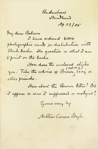 Letter to Robson about photographic cards (29 april 1905)