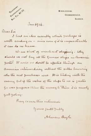 Letter about German ships (6 january 1916)