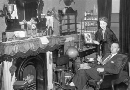 Anna and Adrian at the Sherlock Holmes Exhibition (1951).