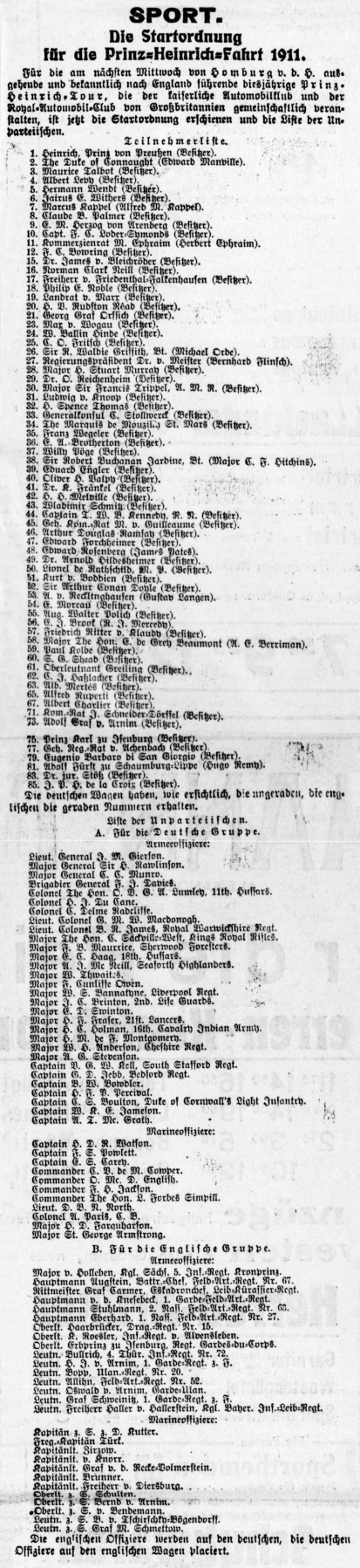 List of drivers and observers in German press (Berliner Tageblatt, 30 june 1911, p. 7)