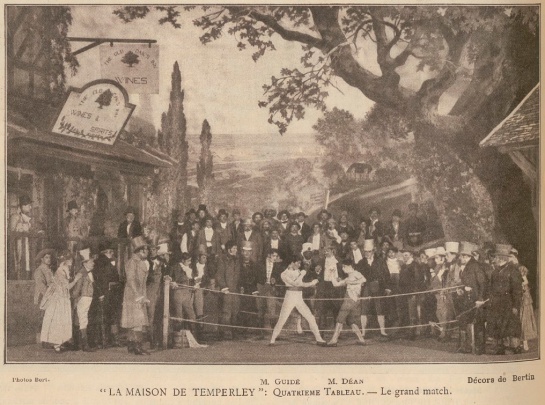 Quatrième Tableau : Le Grand Match. Jack Temperley (Paul Guidé), G. Stubb (L. Déan). in Comoedia Illustré (20 november 1912, p. 144)