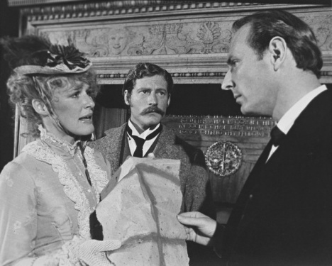 Irene St. Claire (Glenn Close), Dr. Watson (Timothy Landfield) and Sherlock Holmes (Paxton Whitehead)