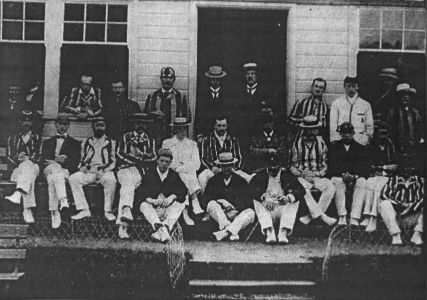 Arthur Conan Doyle (standing left of doorway) with the Marylebone Cricket Club (M.C.C.) team (Leamington v. M.C.C. and Ground, 22 & 23 july 1903).