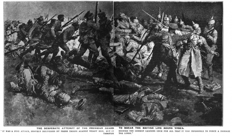 The desperate attempt of the Prussian Guard to break the British line round Ypres.