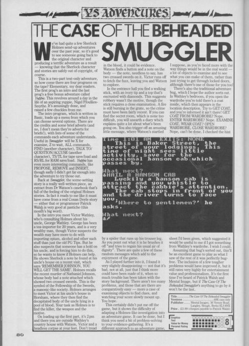 The Case of the Beheaded Smuggler (reviewed in Your Sinclair magazine #48, p. 80)