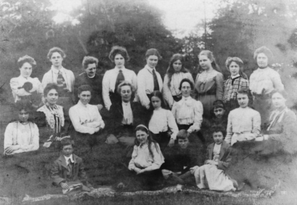 Mary at Miss Gruner's School (Hindhead). Mary is the 3rd standing from the right (ca. 1901).