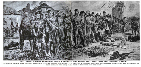 The London Scottish re-forming under a terrible fire before they made their last brilliant charge.
