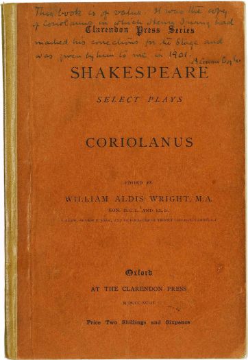 This book is of value. It was the copy of Coriolanus in which Henry Irving had marked his corrections for the stage and was given by him to me in 1901. A. Conan Doyle Dedicace in Coriolanus, by Shakespeare (Oxford, 1893).