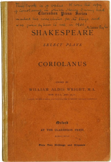 This book is of value. It was the copy of Coriolanus in which Henry Irving had marked his corrections for the stage and was given by him to me in 1901. A. Conan Doyle Dedicace in Coriolanus, by Shakespeare
