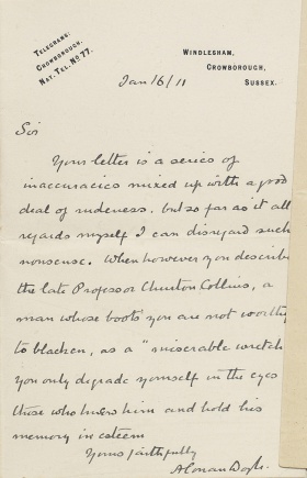Letter about Churton Collins (16 january 1911)
